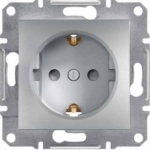 EPH2900261 Розетка одинарная с заземлением и защитными шторками Asfora 16А. Цвет Алюминий