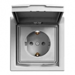EPH3100323 Розетка с заземлением, шторками и защитной крышкой Asfora 16А IP44. Цвет Кремовый