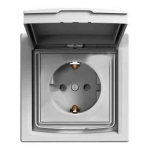 EPH3100361 Розетка с заземлением, шторками и защитной крышкой Asfora 16А IP44. Цвет Алюминий