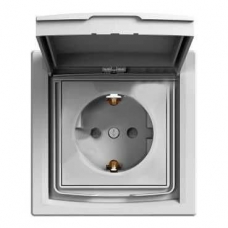 EPH3100361 Розетка с заземлением, шторками и защитной крышкой Asfora 16А IP44. Цвет Алюминий