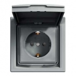 EPH3100362 Розетка с заземлением, шторками и защитной крышкой Asfora 16А IP44. Цвет Сталь