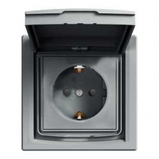 EPH3100362 Розетка с заземлением, шторками и защитной крышкой Asfora 16А IP44. Цвет Сталь