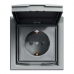 EPH3100362 Розетка с заземлением, шторками и защитной крышкой Asfora 16А IP44. Цвет Сталь