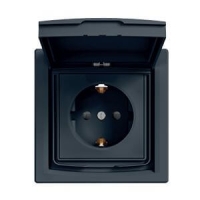 EPH3100371 Розетка с заземлением, шторками и защитной крышкой Asfora 16А IP44. Цвет Антрацит