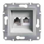 EPH4900161 Розетка двойная телефонная RJ11 + компьютерная RJ45 Asfora. Цвет Алюминий