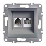EPH4900162 Розетка двойная телефонная RJ11 + компьютерная RJ45 Asfora. Цвет Сталь