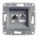 EPH4900162 Розетка двойная телефонная RJ11 + компьютерная RJ45 Asfora. Цвет Сталь