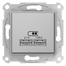 USB-розетка 2,1 А серии Sedna (2 входа), цвет "Алюминий" (SDN2710260)