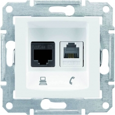 PC + телефонна розетка RJ11 + RJ45, кат. 5e, неекранована Sedna. Колір Білий (SDN5100121)
