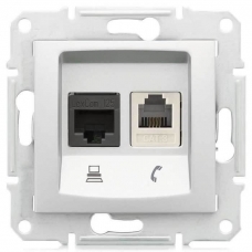 PC + телефонная розетка RJ11 + RJ45, кат. 5e, неэкранированная Sedna. Цвет Слоновая кость (SDN5100123)
