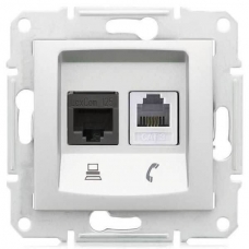 PC + телефонная розетка RJ11 + RJ45, кат. 6, неэкранированная Sedna. Цвет Алюминий (SDN5200160)