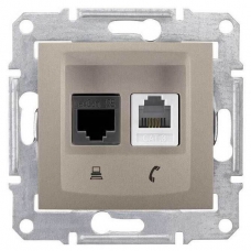 PC + телефонная розетка RJ11 + RJ45, кат. 6, неэкранированная Sedna. Цвет Титан (SDN5200168)